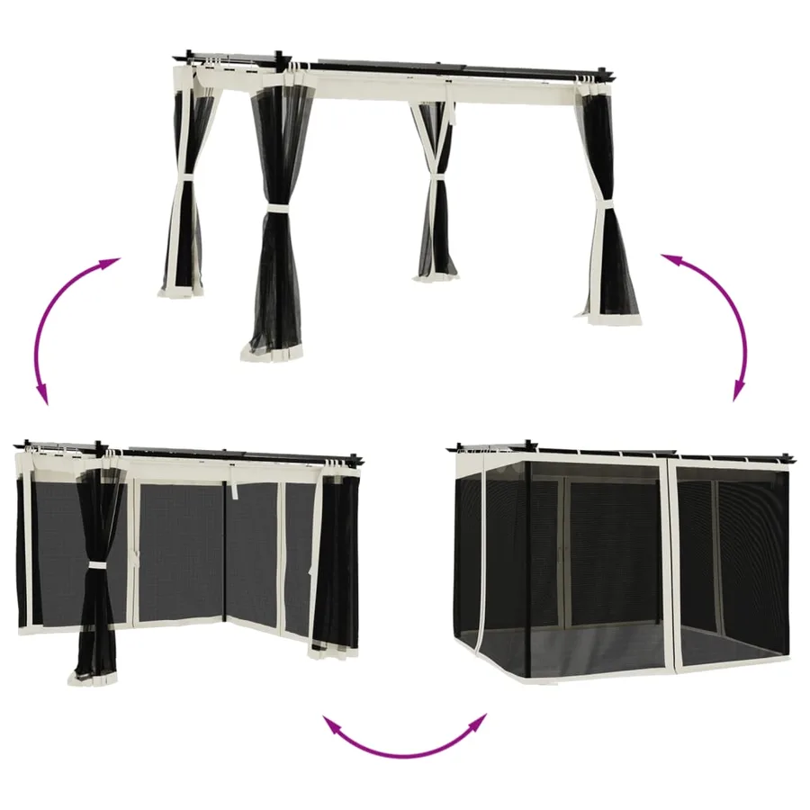 Tonnelle avec parois en filet crème 3x3 m acier - 3