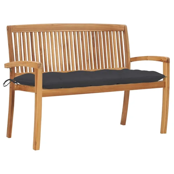 Stackable garden bench and cushion 128.5 cm Solid teak wood