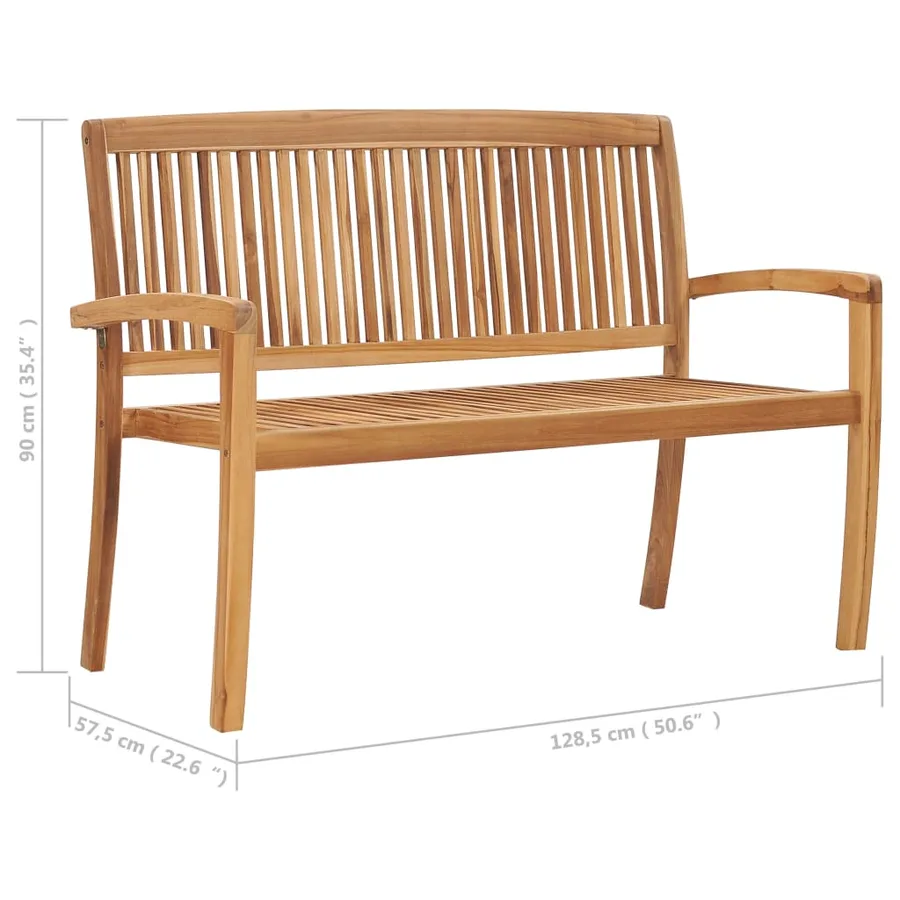 Banc de jardin empilable et coussin 128,5cm Bois de teck massif - 11