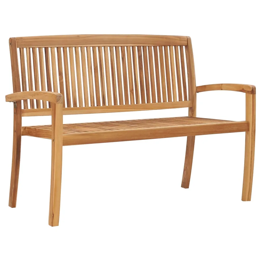 Stackable garden bench and cushion 128.5 cm Solid teak wood - 2