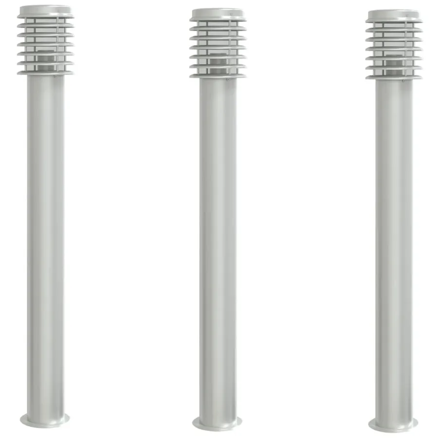 Lampadaires d'extérieur 3 pcs argenté 110 cm acier inoxydable - 2