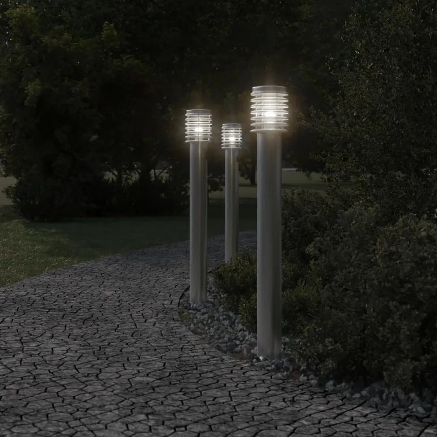 Lampadaires d'extérieur 3 pcs argenté 110 cm acier inoxydable - 3