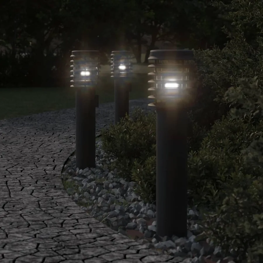 Lampadaires d'extérieur 3 pcs noir 60 cm acier inoxydable