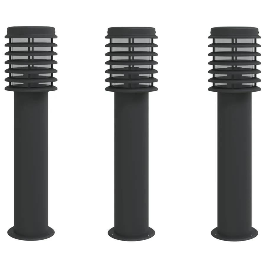 Lampadaires d'extérieur 3 pcs noir 60 cm acier inoxydable - 2