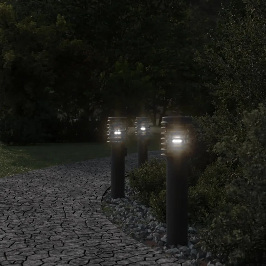 Lampadaires d'extérieur 3 pcs noir 60 cm acier inoxydable - 3