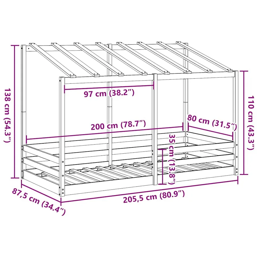 Lit pour enfants sans matelas cire marron 80x200 cm pin massif - 9