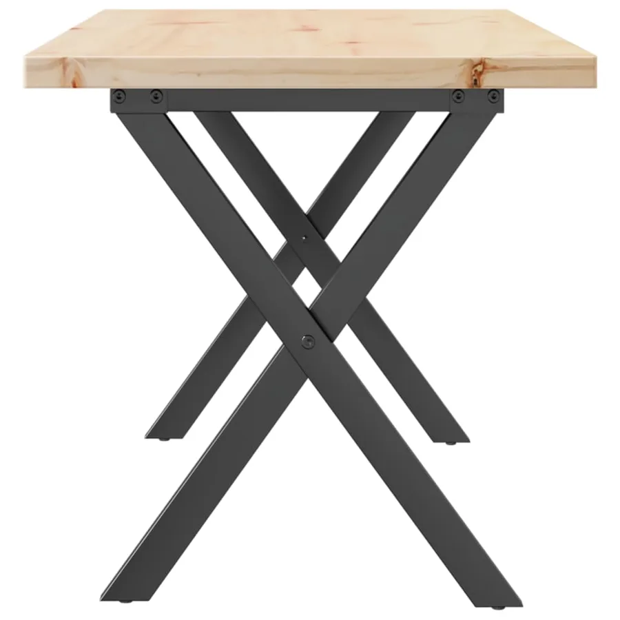 Table basse cadre en X 90x40x45,5cm bois de pin massif et acier - 5
