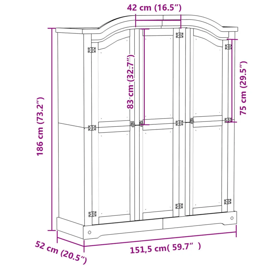 Garde-robe Corona 151,5x52x186 cm bois de pin massif - 9