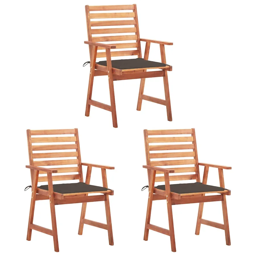 Outdoor dining chairs set of 3 and cushions Solid acacia
