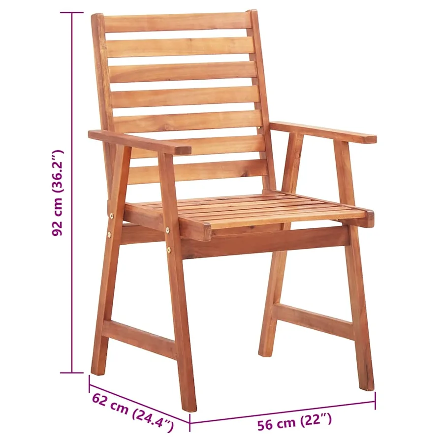 Chaises à manger d'extérieur lot de 3 et coussins Acacia massif - 10