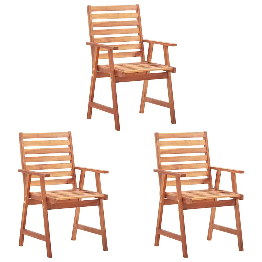 Chaises à manger d'extérieur lot de 3 et coussins Acacia massif - 2