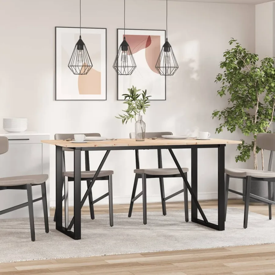 Table à manger cadre en O 140x80x75 cm bois de pin massif acier - 3