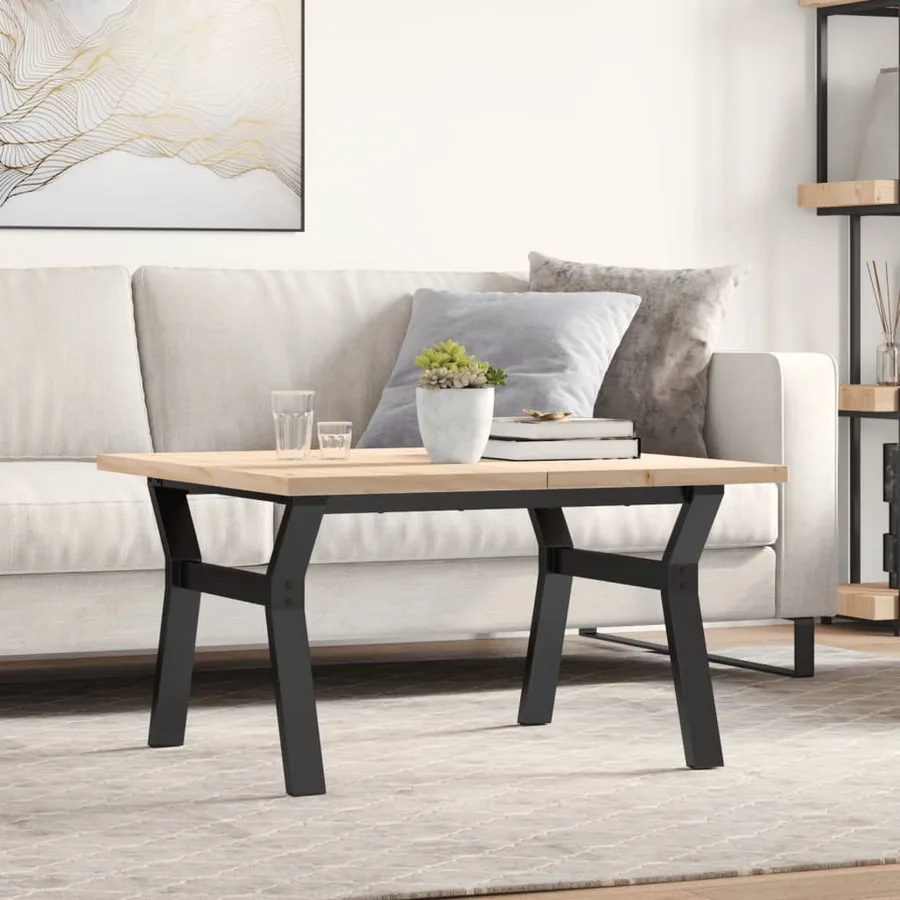 Table basse cadre en Y 80x80x45,5cm bois de pin massif et acier