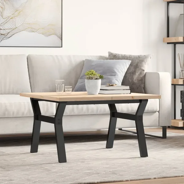 Table basse cadre en Y 80x80x45,5cm bois de pin massif et acier