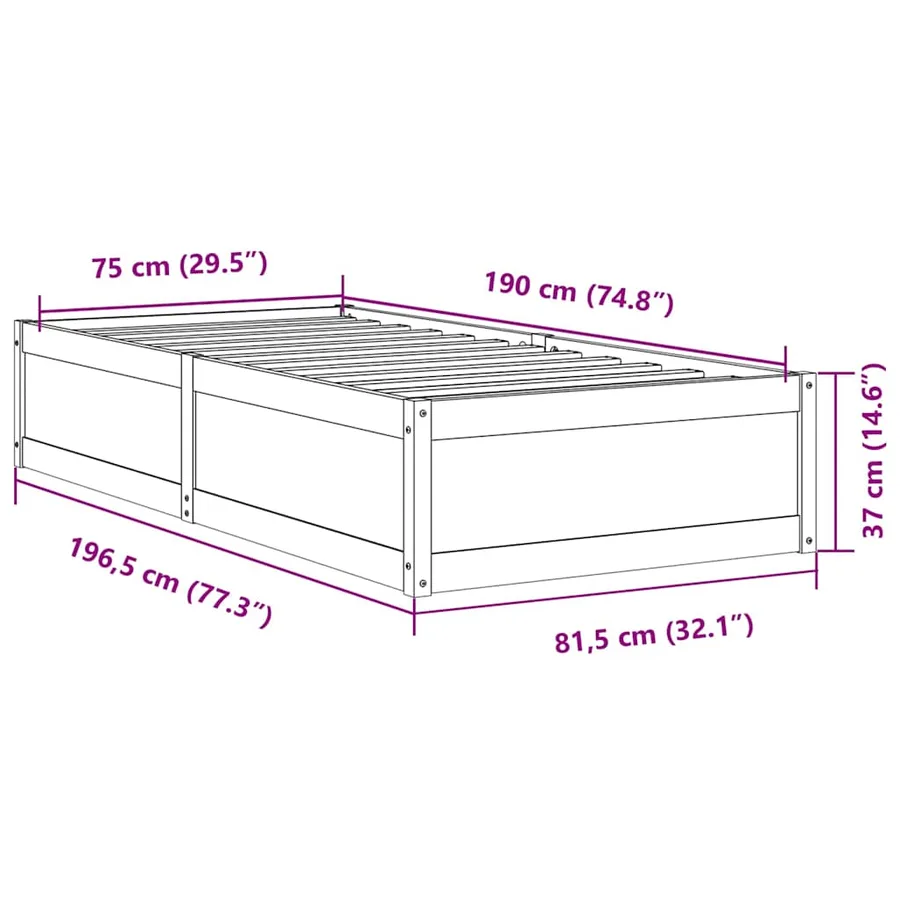 Cadre de lit sans matelas cire marron 75x190 cm bois pin massif - 9