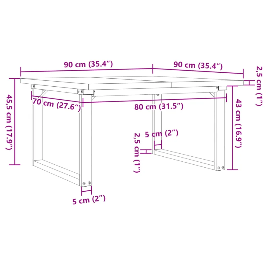 Table basse cadre en O 90x90x45,5cm bois de pin massif et acier - 10