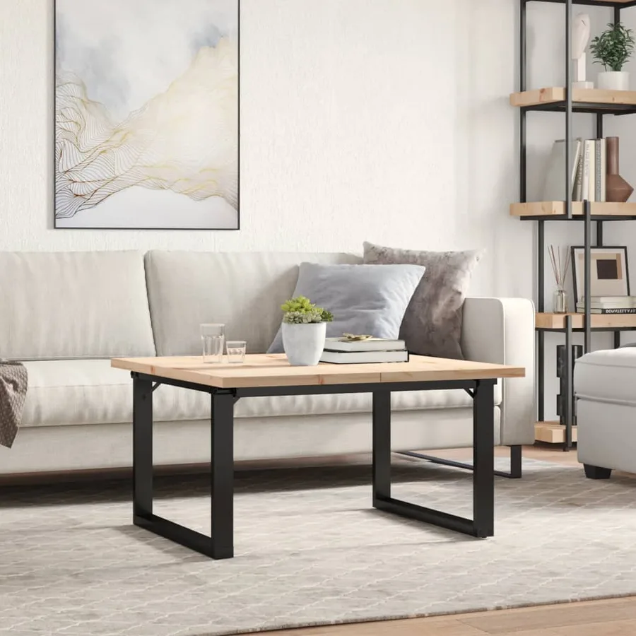 Table basse cadre en O 90x90x45,5cm bois de pin massif et acier - 3
