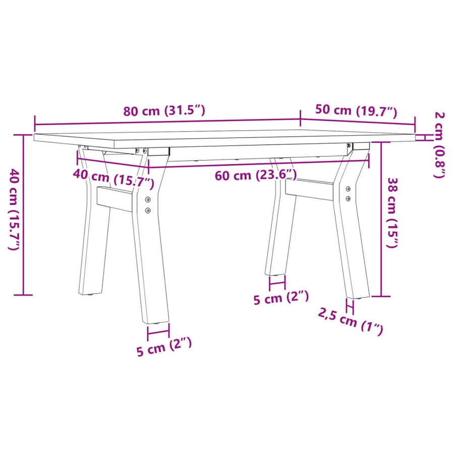 Table basse cadre en Y 80x50x40 cm bois de pin massif et acier - 10