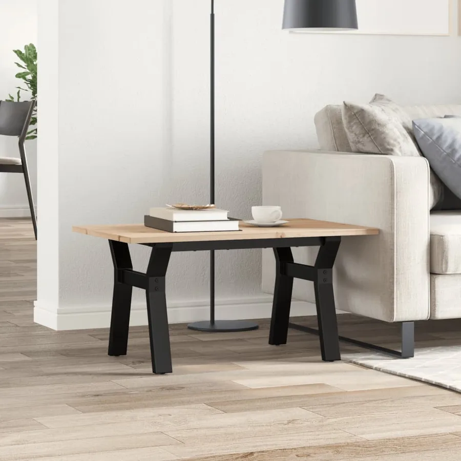 Table basse cadre en Y 80x50x40 cm bois de pin massif et acier - 3