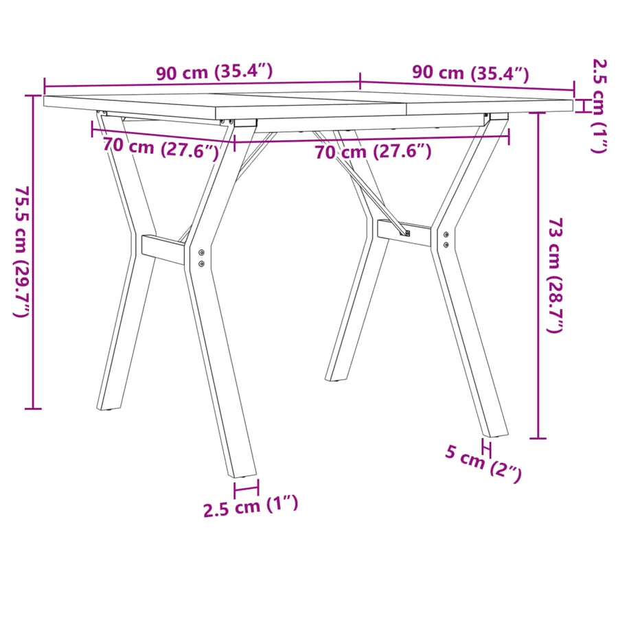 Table à manger cadre en Y 90x90x75,5cm bois de pin massif acier - 10