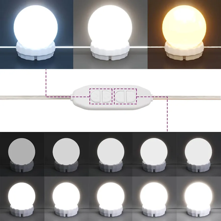 Miroir mural sans cadre avec lampes LED Rond Verre - 13