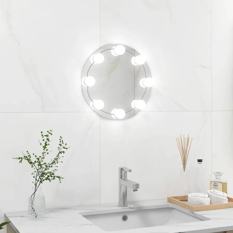 Miroir mural sans cadre avec lampes LED Rond Verre - 3