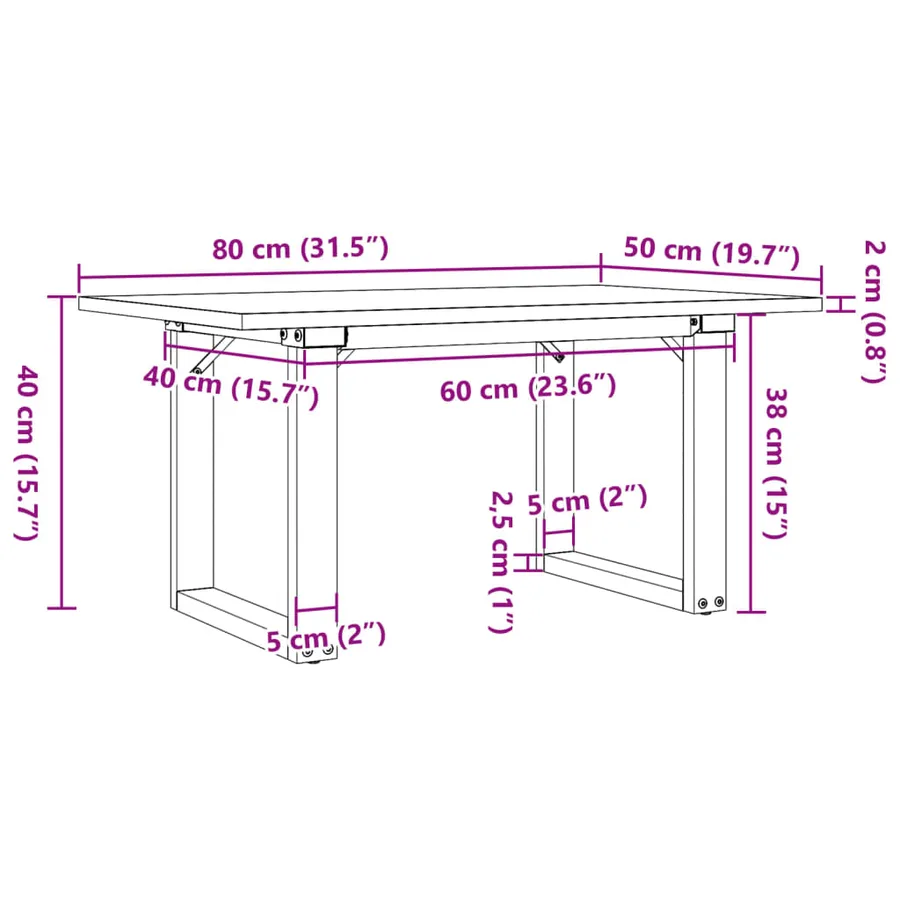 Table basse cadre en O 80x50x40 cm bois de pin massif et acier - 10