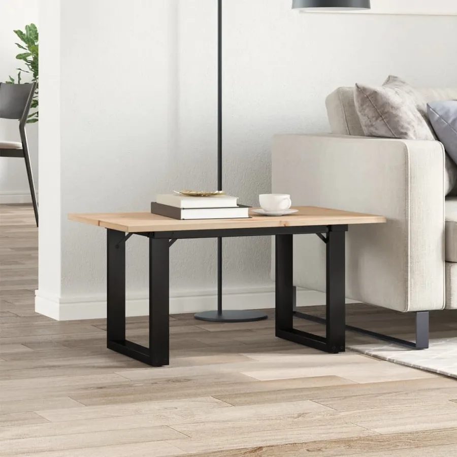 Table basse cadre en O 80x50x40 cm bois de pin massif et acier - 3