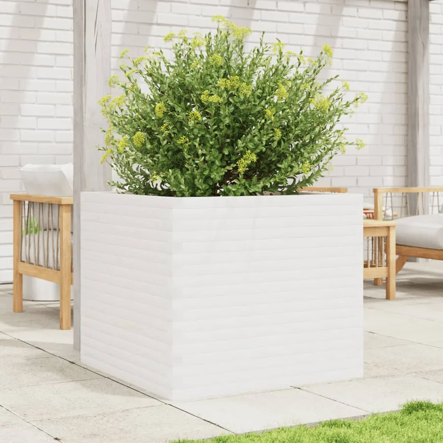 Jardinière blanc 80x80x68,5 cm bois de pin massif - 3