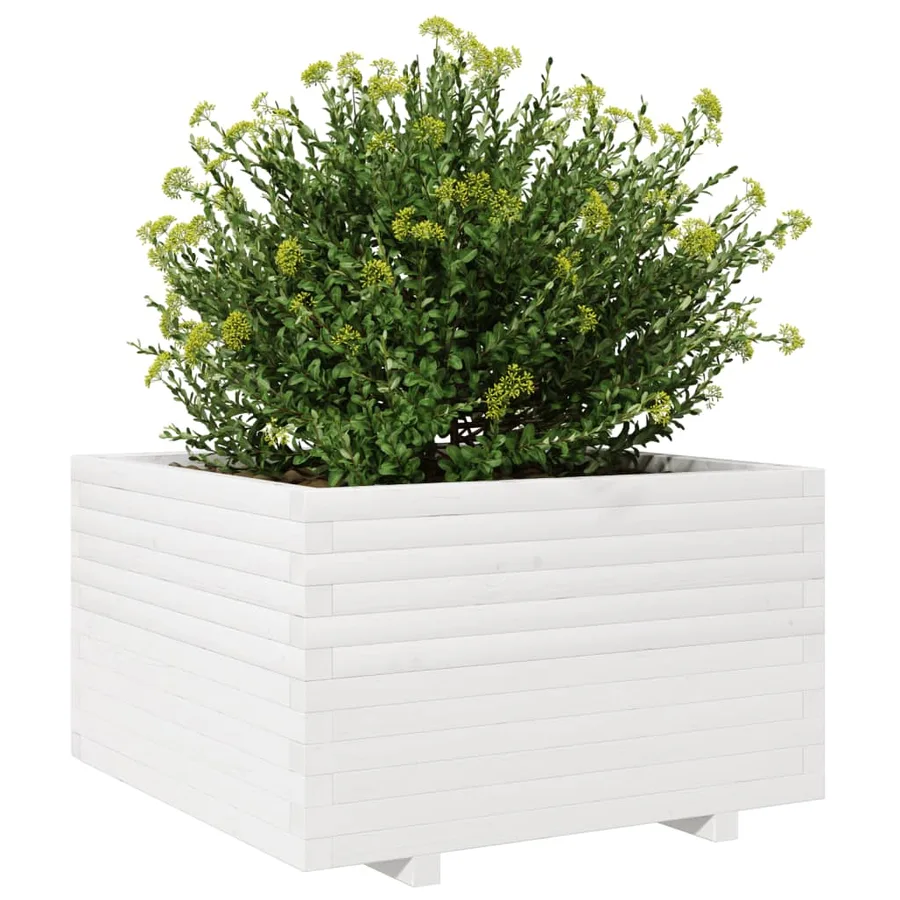 Jardinière blanc 80x80x49,5 cm bois de pin massif - 4
