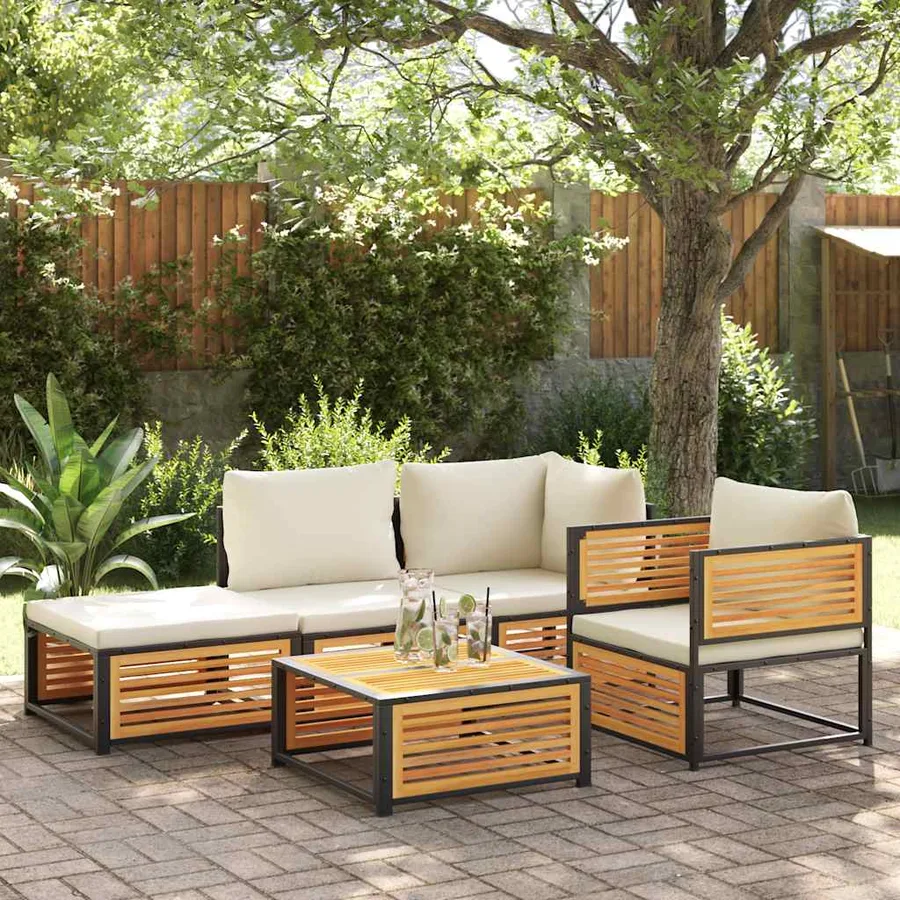 Chaise de jardin avec coussins bois massif d'acacia - 3