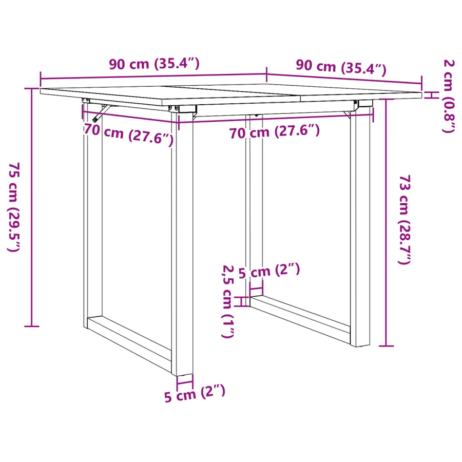 Table à manger cadre en O 90x90x75 cm bois de pin massif acier - 10