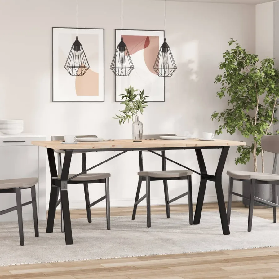 Table à manger cadre en Y 140x80x75,5 cm bois pin massif acier - 3