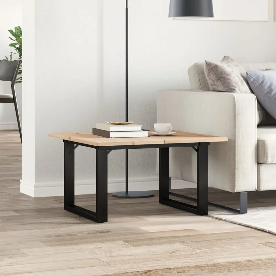 Table basse cadre en O 60x60x40 cm bois de pin massif et acier - 3