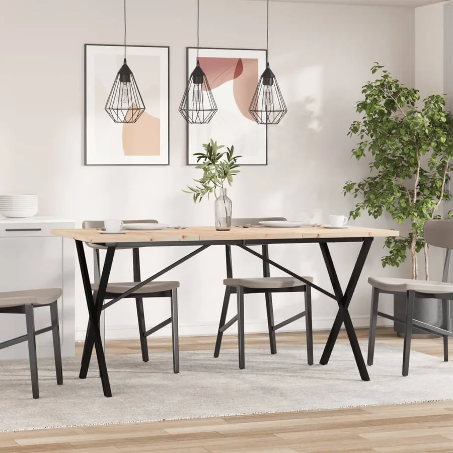 Table à manger cadre en X 160x80x75,5 cm bois pin massif acier - 3