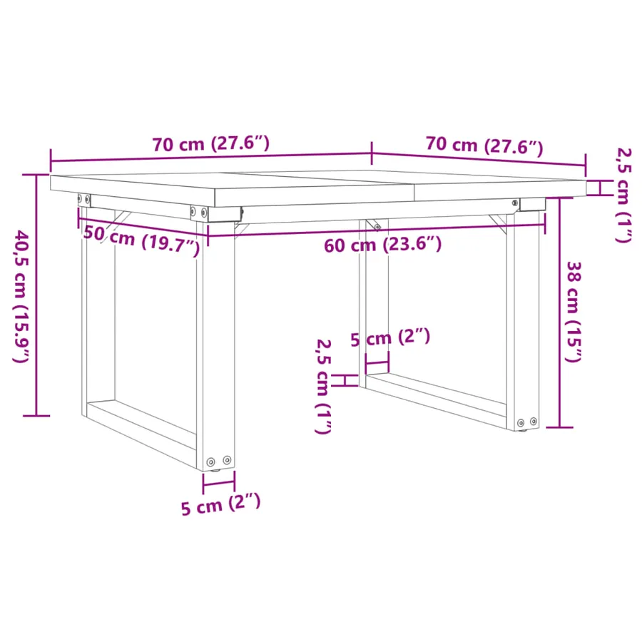 Table basse cadre en O 70x70x40,5cm bois de pin massif et acier - 10