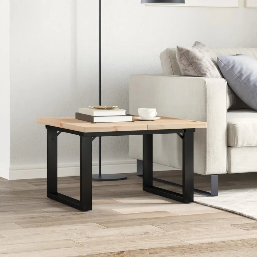 Table basse cadre en O 70x70x40,5cm bois de pin massif et acier - 3