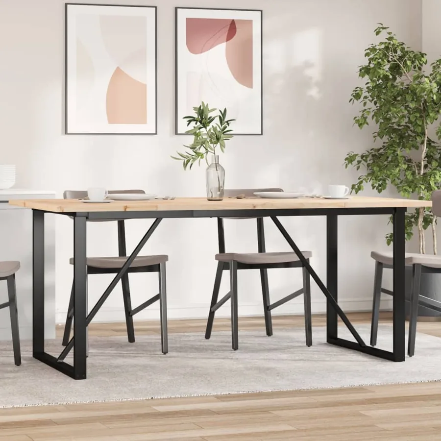 Table à manger cadre en O 180x90x75,5 cm bois pin massif acier