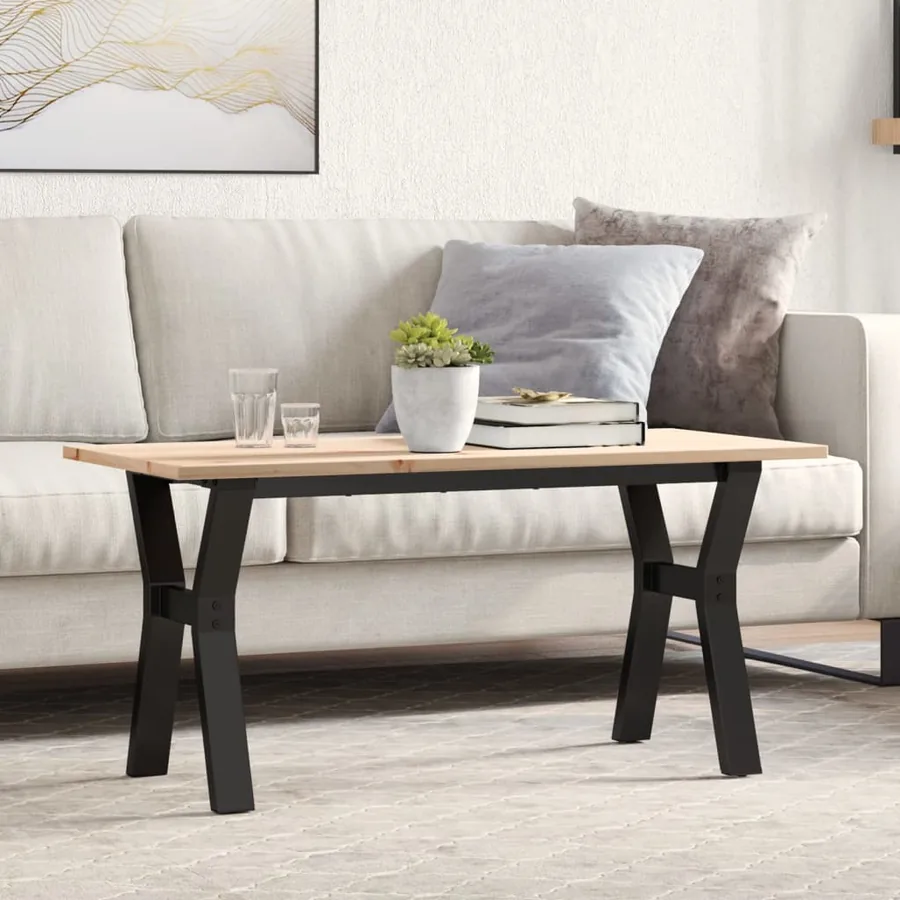 Table basse cadre en Y 100x50x45 cm bois de pin massif et acier