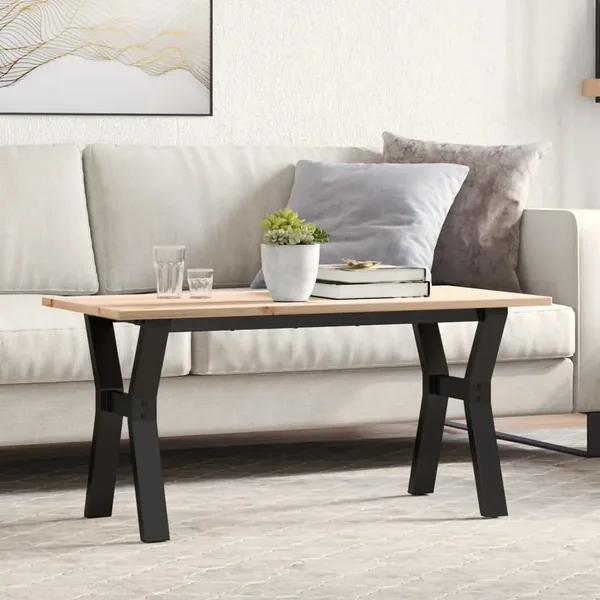 Table basse cadre en Y 100x50x45 cm bois de pin massif et acier