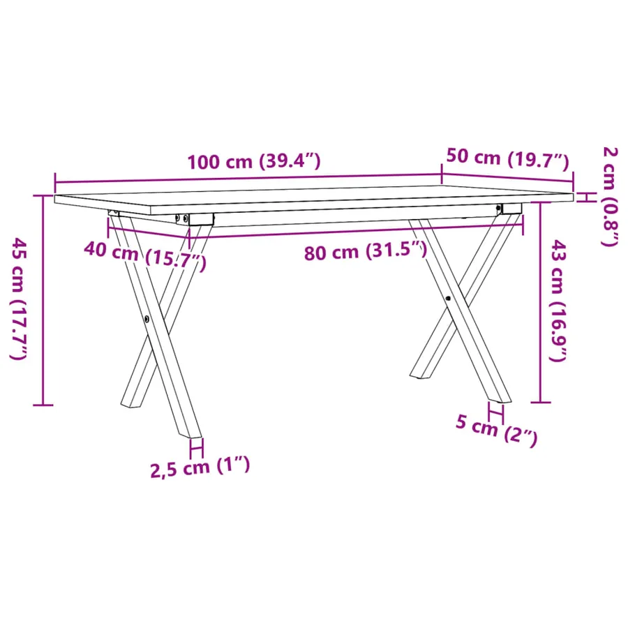 Table basse cadre en X 100x50x45 cm bois de pin massif et acier - 10