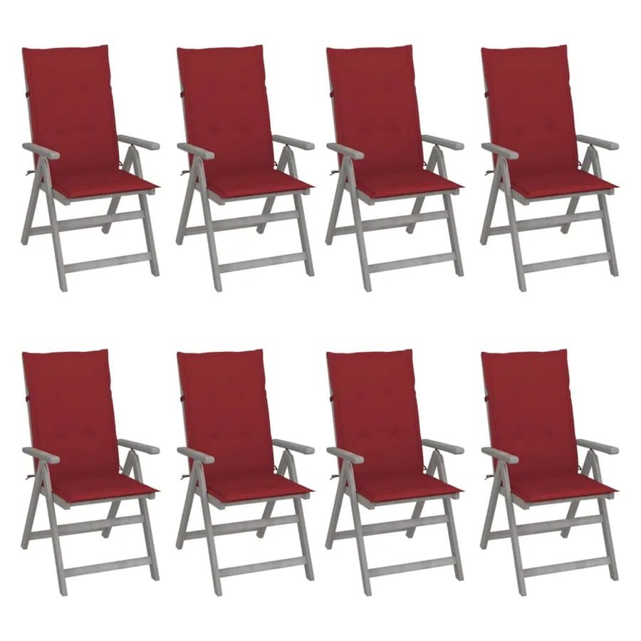 Chaises inclinables de jardin et coussins lot de 8 Gris Acacia