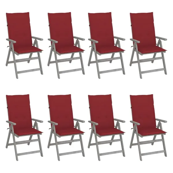 Chaises inclinables de jardin et coussins lot de 8 Gris Acacia