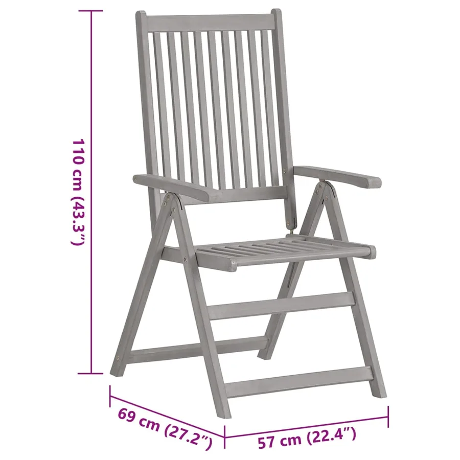 Chaises inclinables de jardin et coussins lot de 8 Gris Acacia - 11