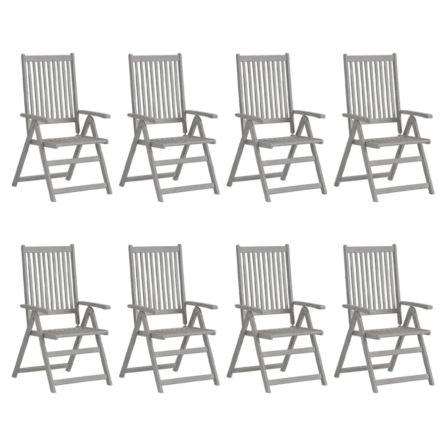 Reclining garden chairs and cushions set of 8 Grey Acacia - 2