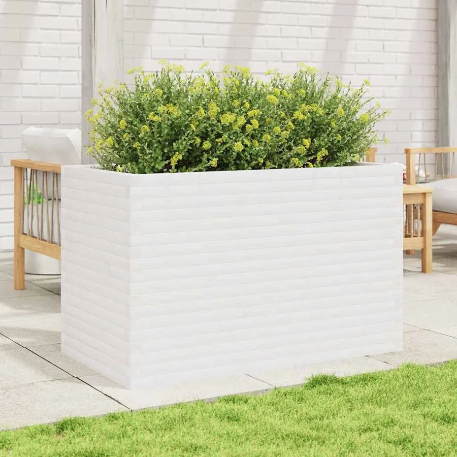 Jardinière blanc 110x60x68,5 cm bois de pin massif - 3