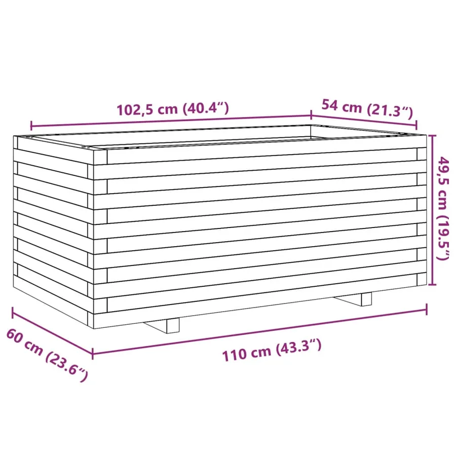 Jardinière blanc 110x60x49,5 cm bois de pin massif - 10