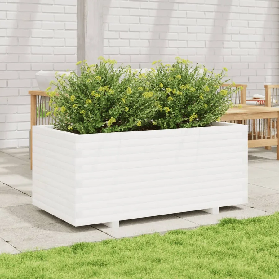 Jardinière blanc 110x60x49,5 cm bois de pin massif - 3
