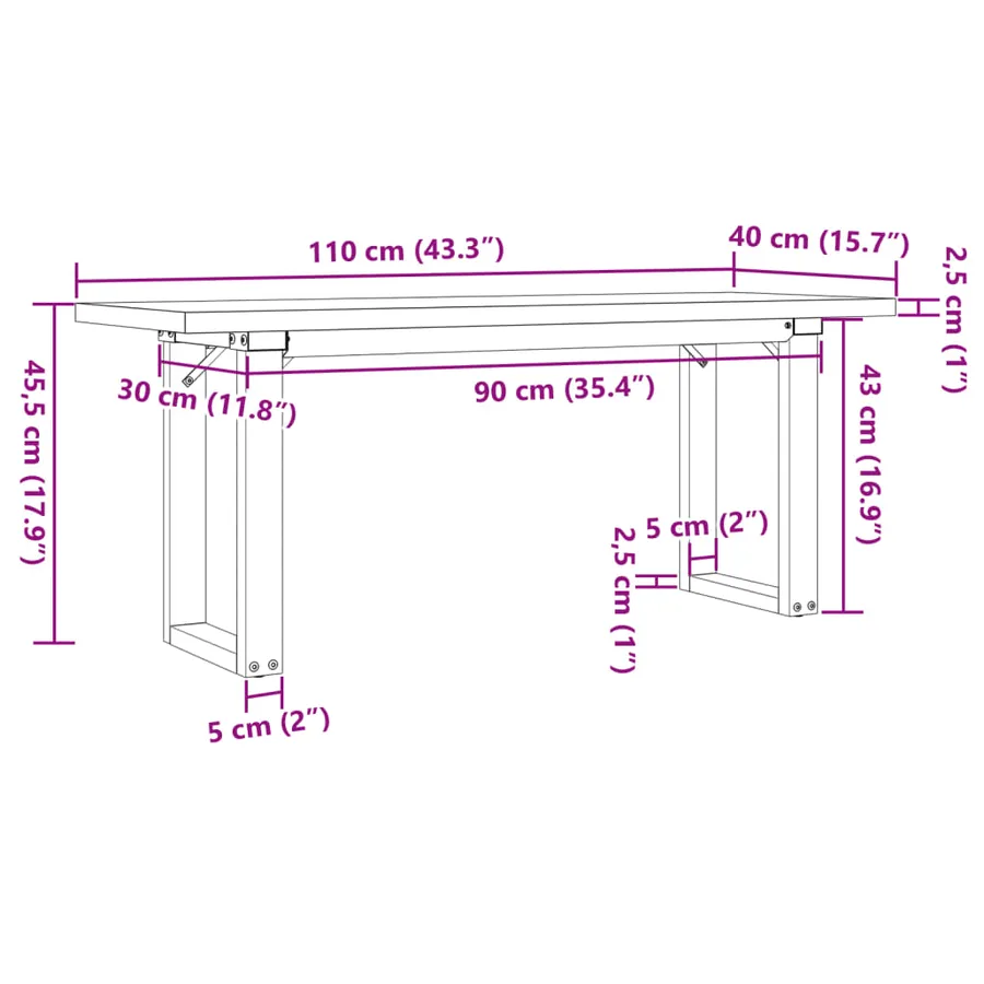 Table basse cadre en O 110x40x45,5 cm bois de pin massif acier - 10