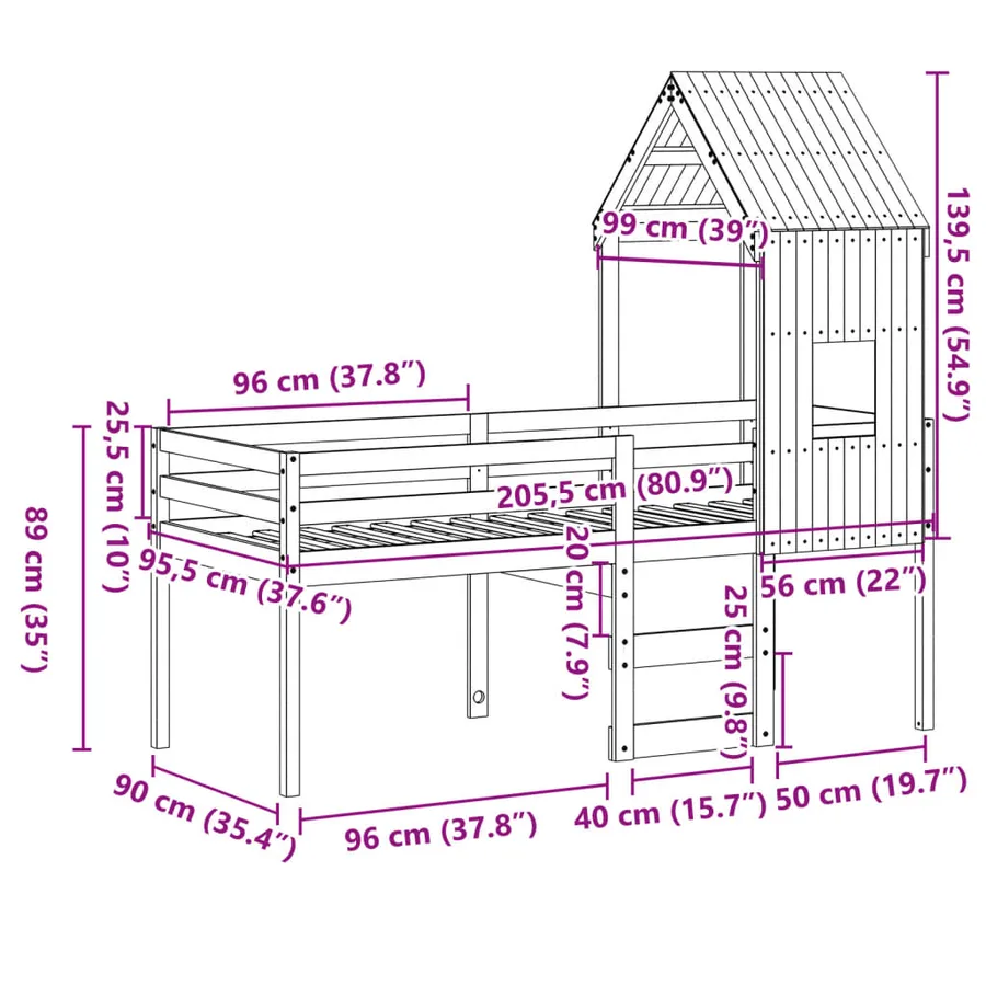 Lit haut sans matelas blanc 90x200 cm bois de pin massif - 12